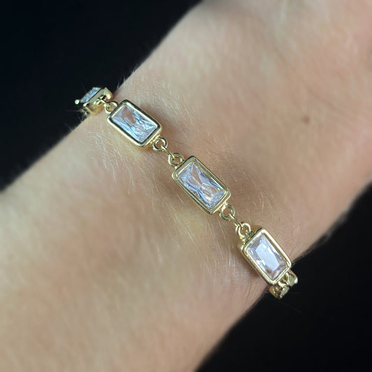 Dainty Gold Rectangle Clear Swarovski Crystal Bracelet - VBC