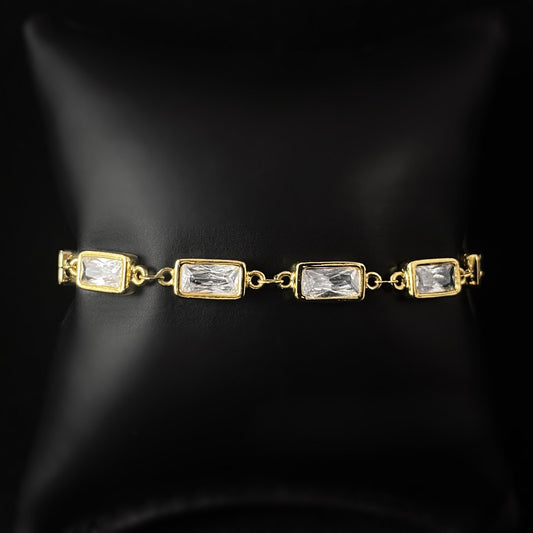 Dainty Gold Rectangle Clear Swarovski Crystal Bracelet - VBC