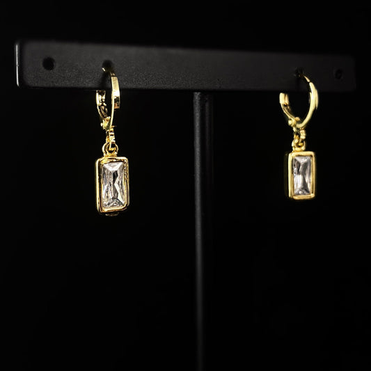 Dainty Gold Rectangle Clear Swarovski Crystal Earrings - VBC