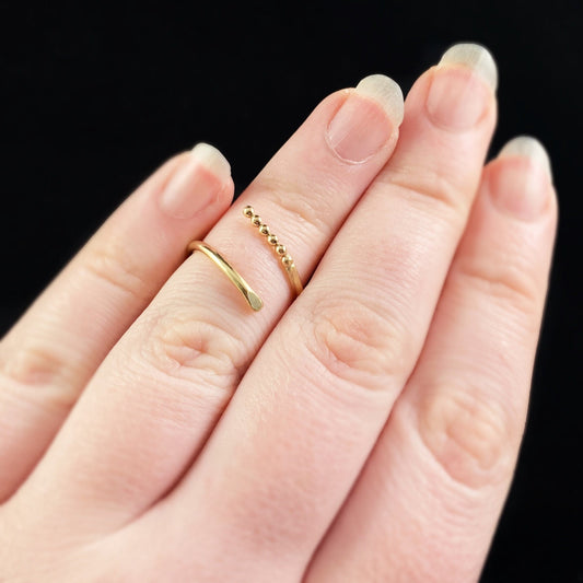 Dainty Gold Twist Ring with Gold Bead Accents - Rattlesnake