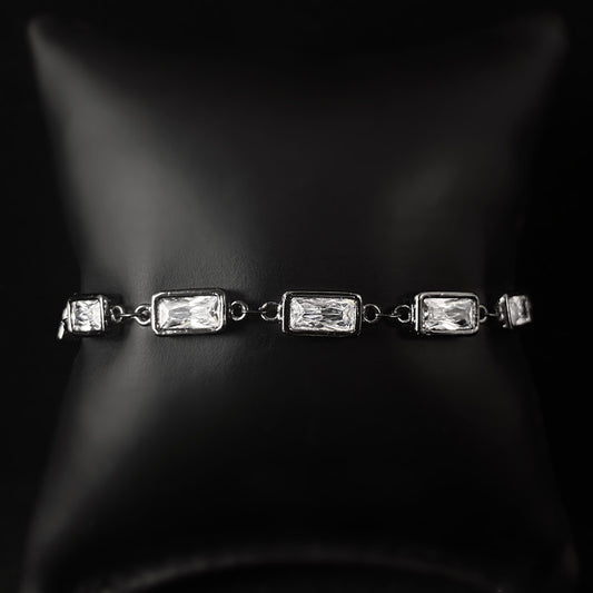 Dainty Gunmetal Rectangle Clear Swarovski Crystal Bracelet - VBC