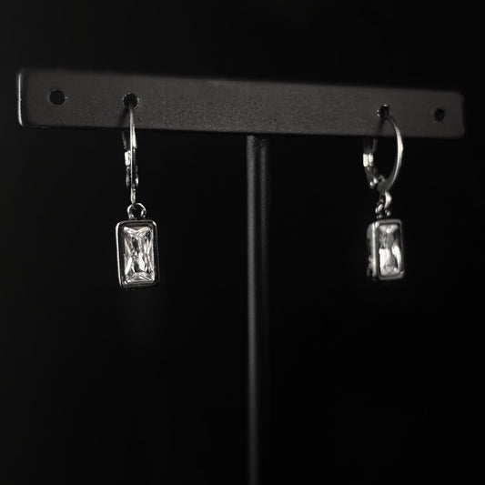 Dainty Gunmetal Rectangle Clear Swarovski Crystal Earrings - VBC