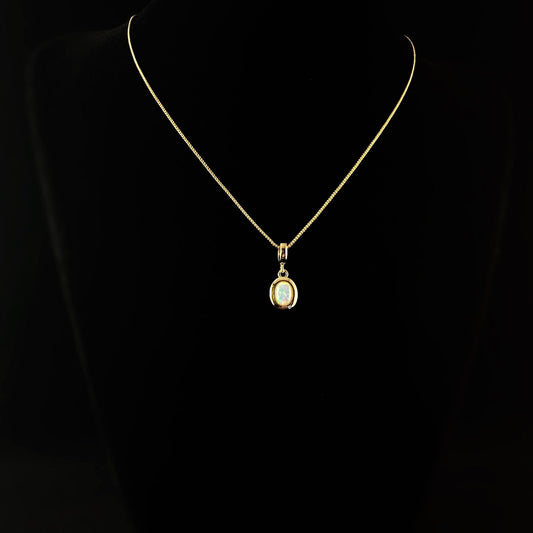 Dainty Oval White Opal Gold Chain Necklace - Athena