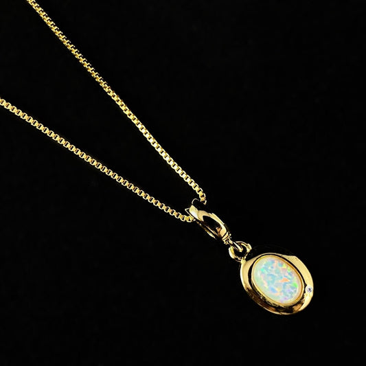 Dainty Oval White Opal Gold Chain Necklace - Athena