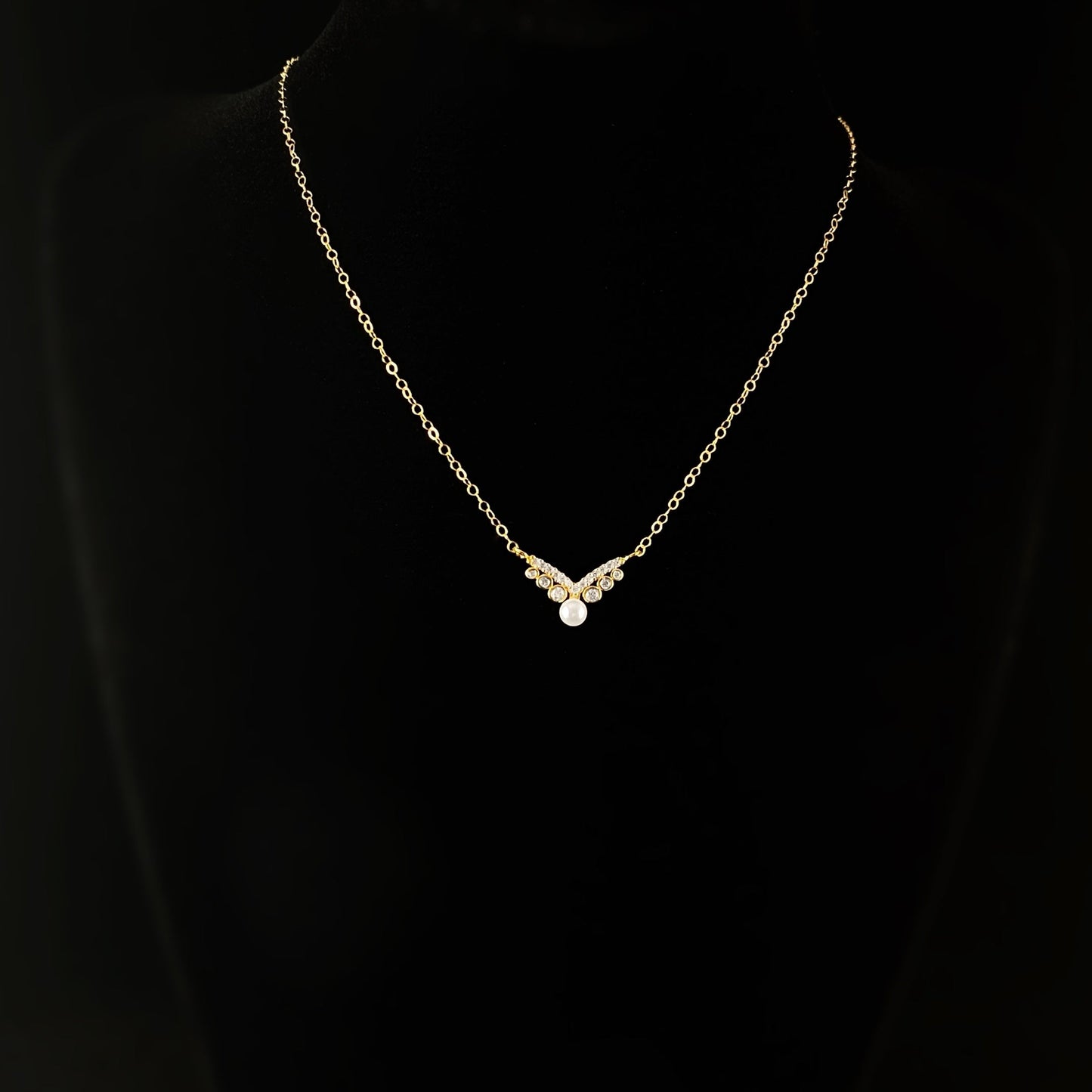 Dainty Pearl and Crystal Wings Gold Chain Necklace - Athena