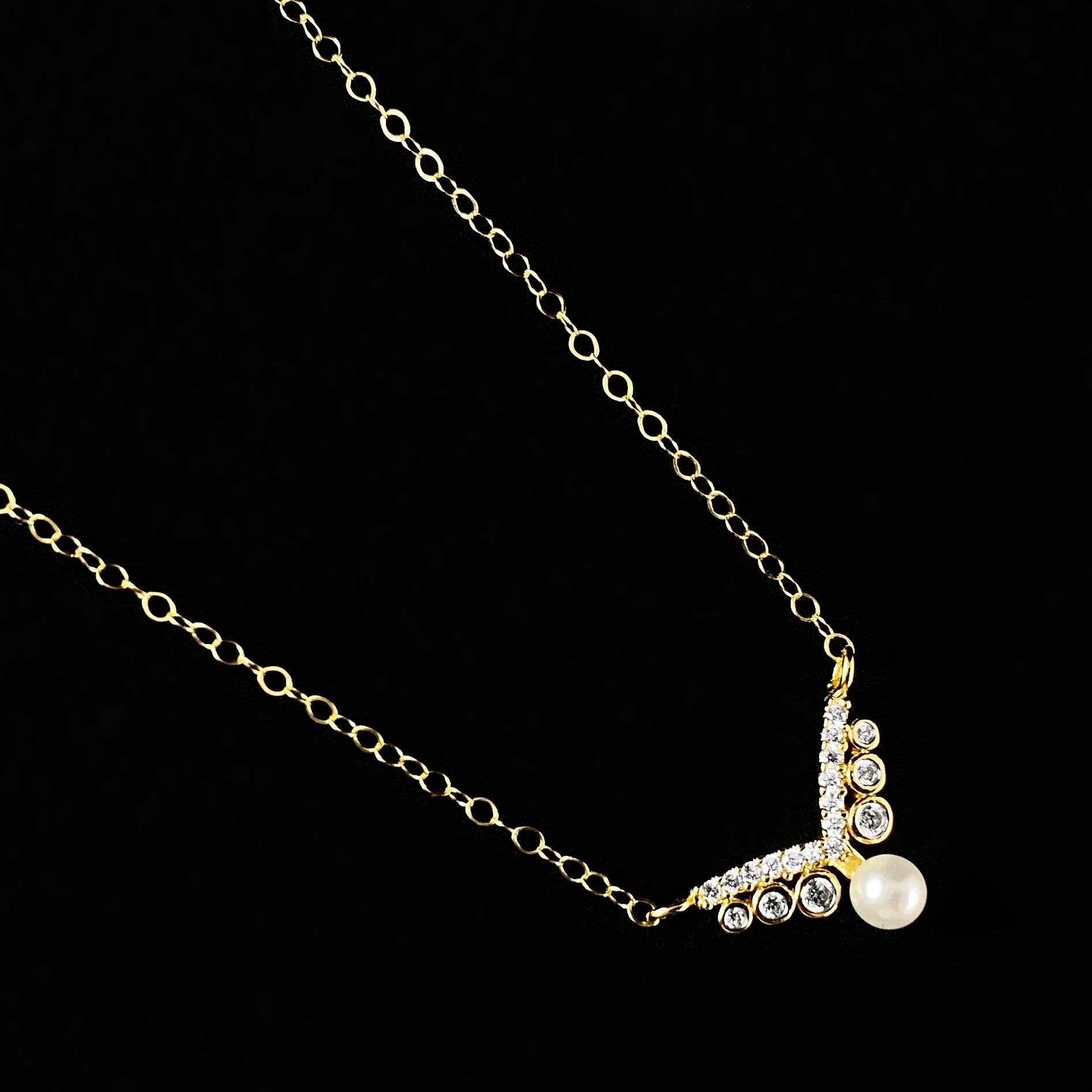 Dainty Pearl and Crystal Wings Gold Chain Necklace - Athena