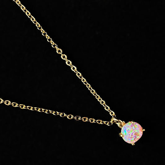 Dainty Pink Opal Gold Chain Necklace - Athena