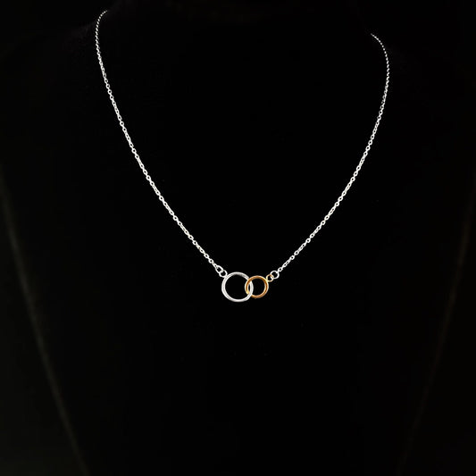 Dainty Silver and Gold Double Circle Pendant Necklace - Sabrina