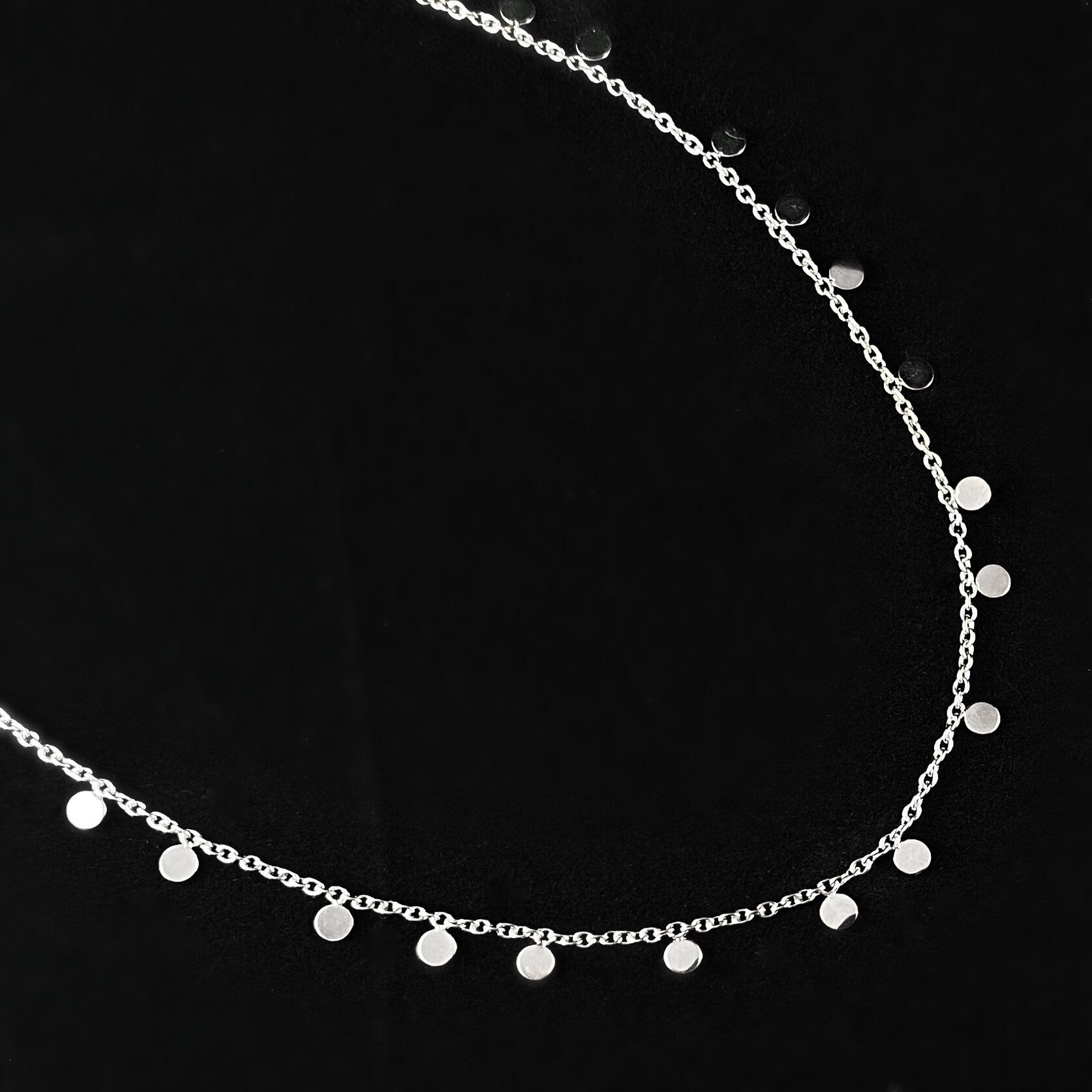 Dainty Silver Chain Necklace with Small Circle Pendants - Sabrina
