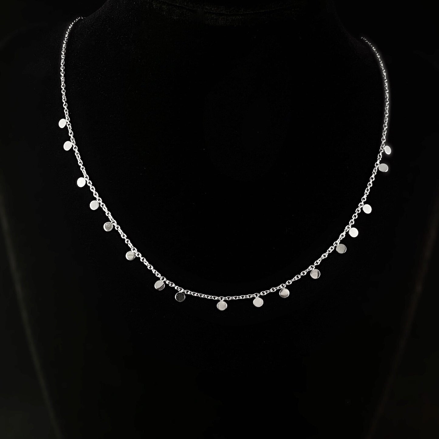 Dainty Silver Chain Necklace with Small Circle Pendants - Sabrina