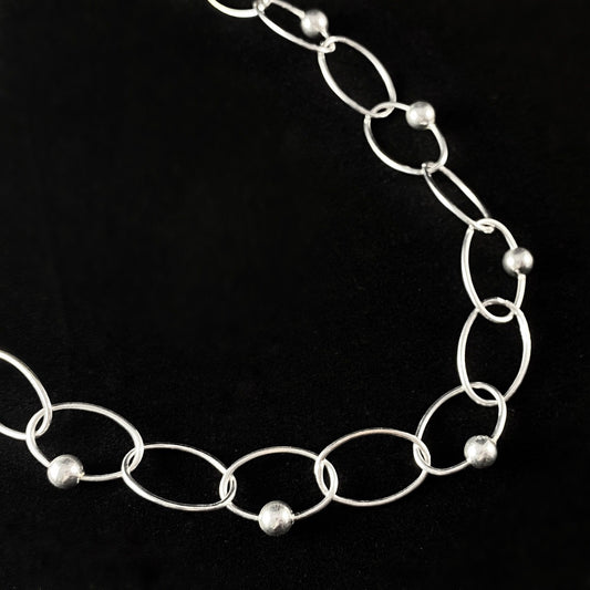 Dainty Silver Chain Necklace with Small Sphere Detailing - Handmade Nickel Free Ulla Jewelry