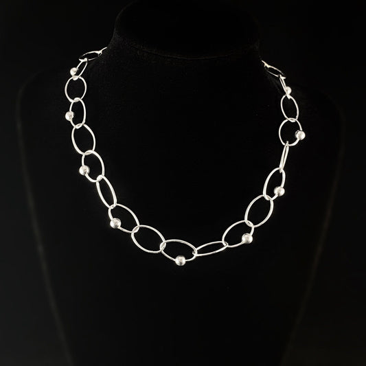 Dainty Silver Chain Necklace with Small Sphere Detailing - Handmade Nickel Free Ulla Jewelry