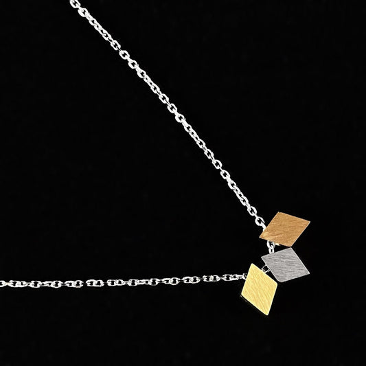 Dainty Silver, Gold, and Rose Gold Triple Diamond Shape Pendant Necklace - Sabrina