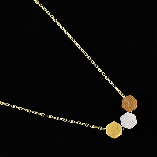 Dainty Silver, Gold, and Rose Gold Triple Hexagon Shape Pendant Necklace - Sabrina