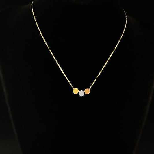 Dainty Silver, Gold, and Rose Gold Triple Hexagon Shape Pendant Necklace - Sabrina