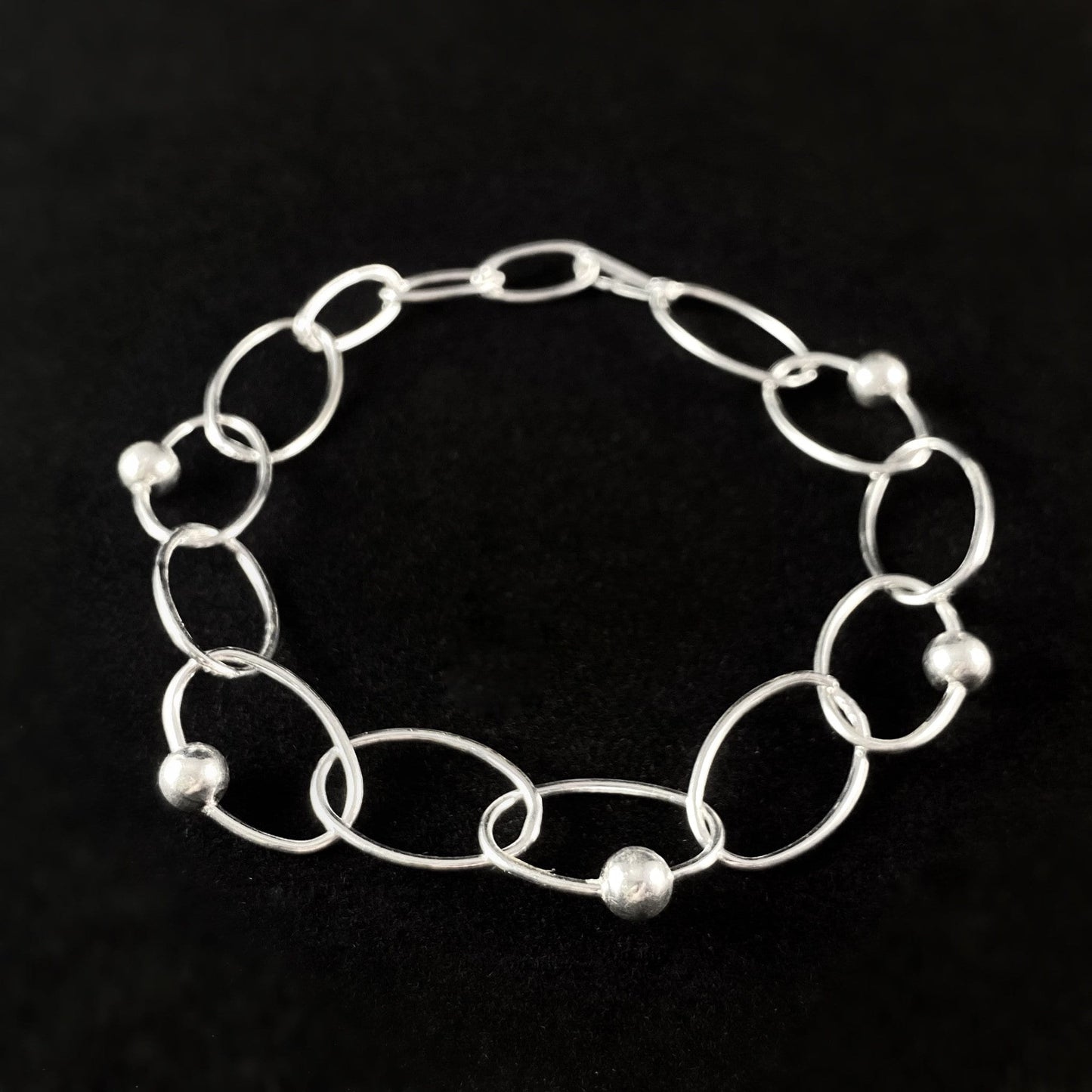 Dainty Silver Minimalist Chain Bracelet with Spherical Detailing - Handmade Nickel Free Ulla Jewelry