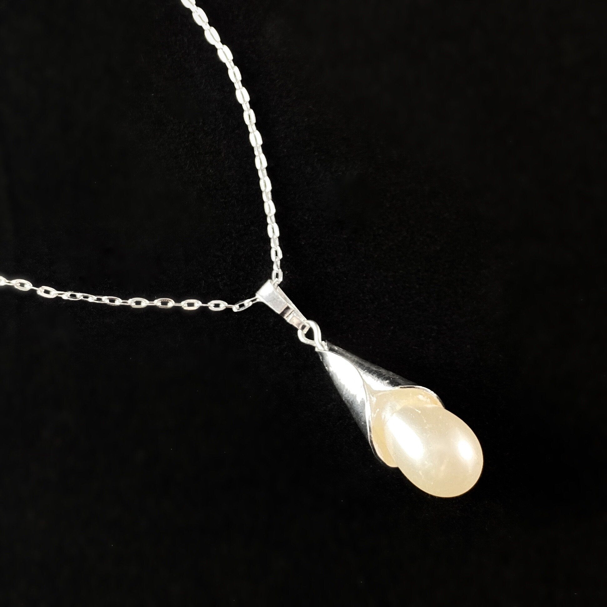 Dainty Silver Necklace with Small Cream Pendant - Handmade Nickel Free Ulla Jewelry