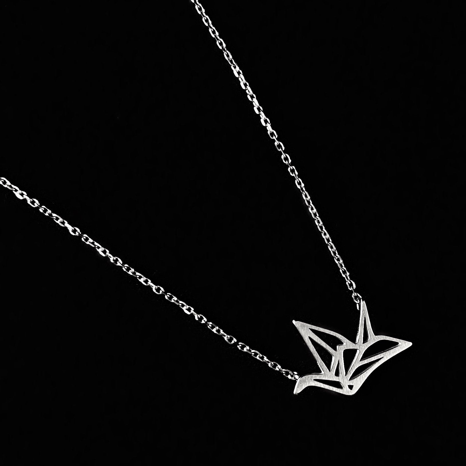 Dainty Silver Paper Crane Pendant Necklace - Sabrina