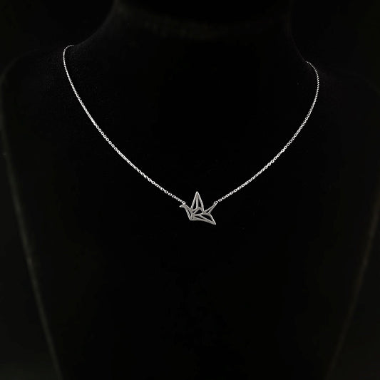 Dainty Silver Paper Crane Pendant Necklace - Sabrina