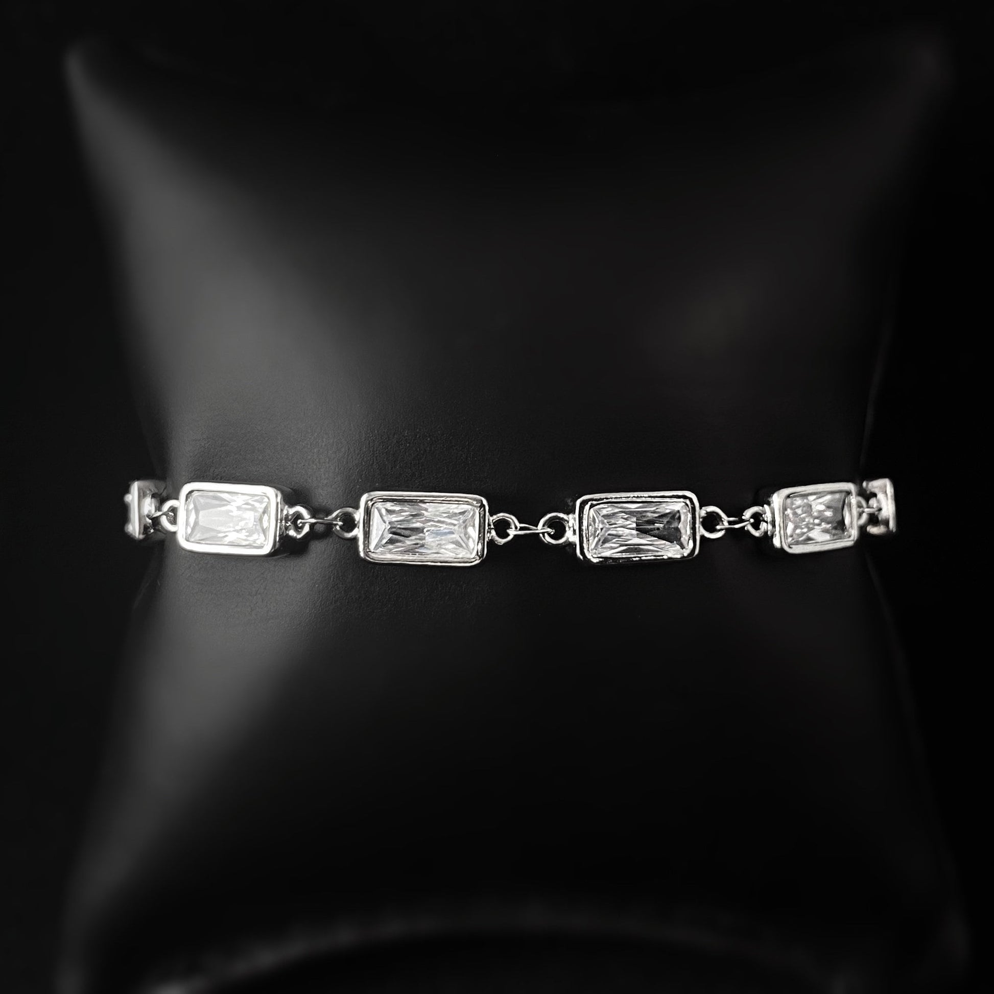 Dainty Silver Rectangle Clear Swarovski Crystal Bracelet - VBC