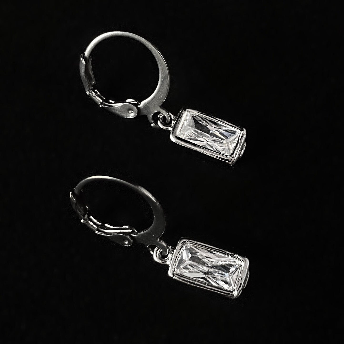 Dainty Silver Rectangle Clear Swarovski Crystal Earrings - VBC