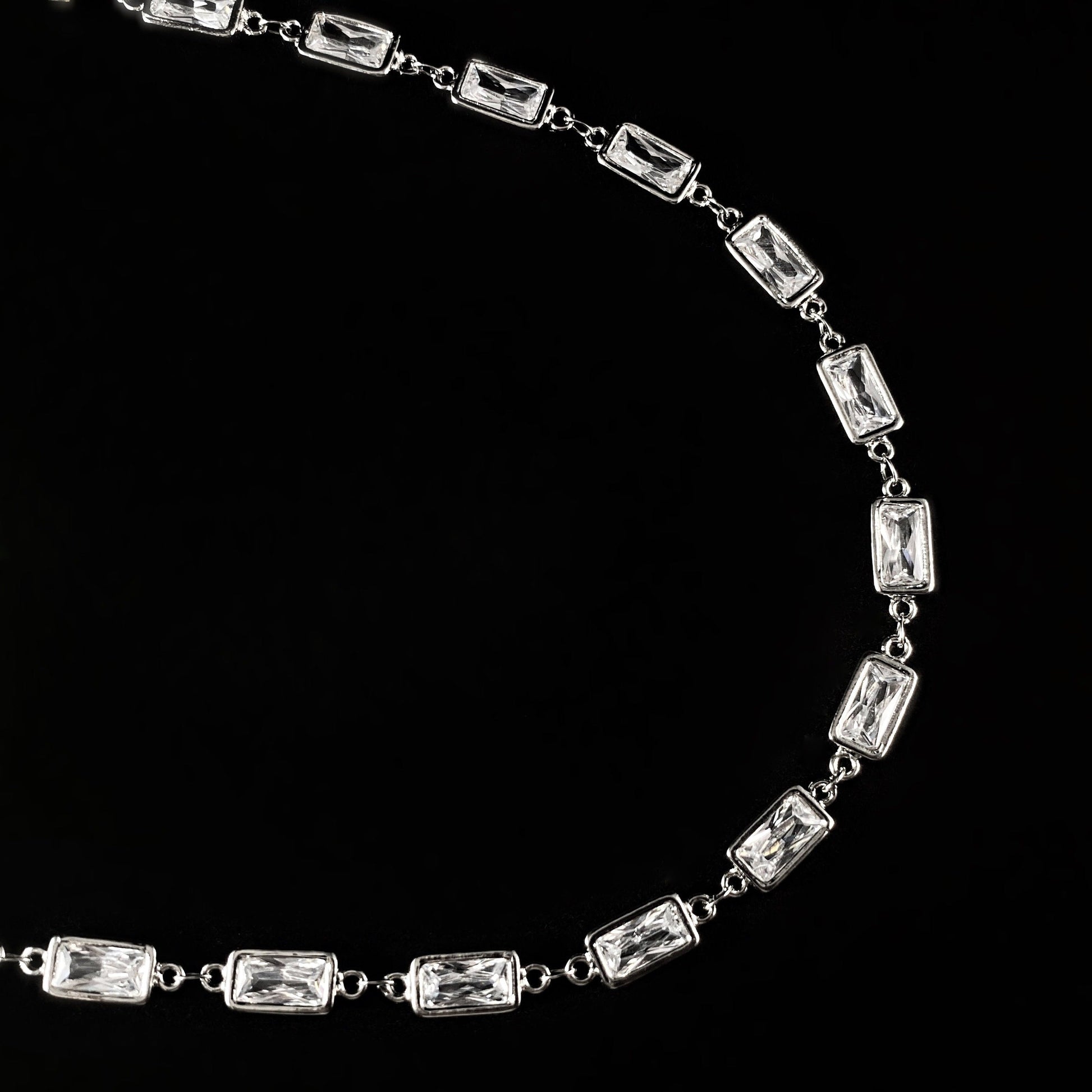 Dainty Silver Rectangle Clear Swarovski Crystal Necklace - VBC