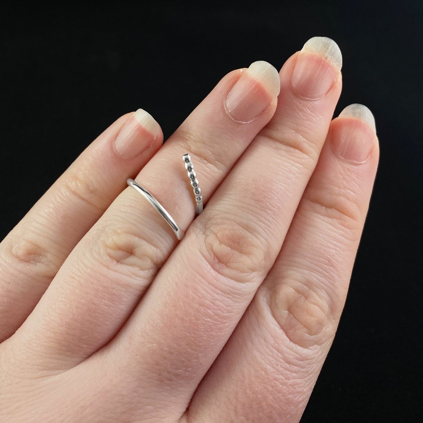 Dainty Silver Twist Ring with Silver Bead Accents - Rattlesnake