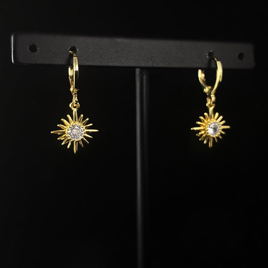 Dainty Sunburst Earrings with Clear Swarovski Crystal Accent - VBC