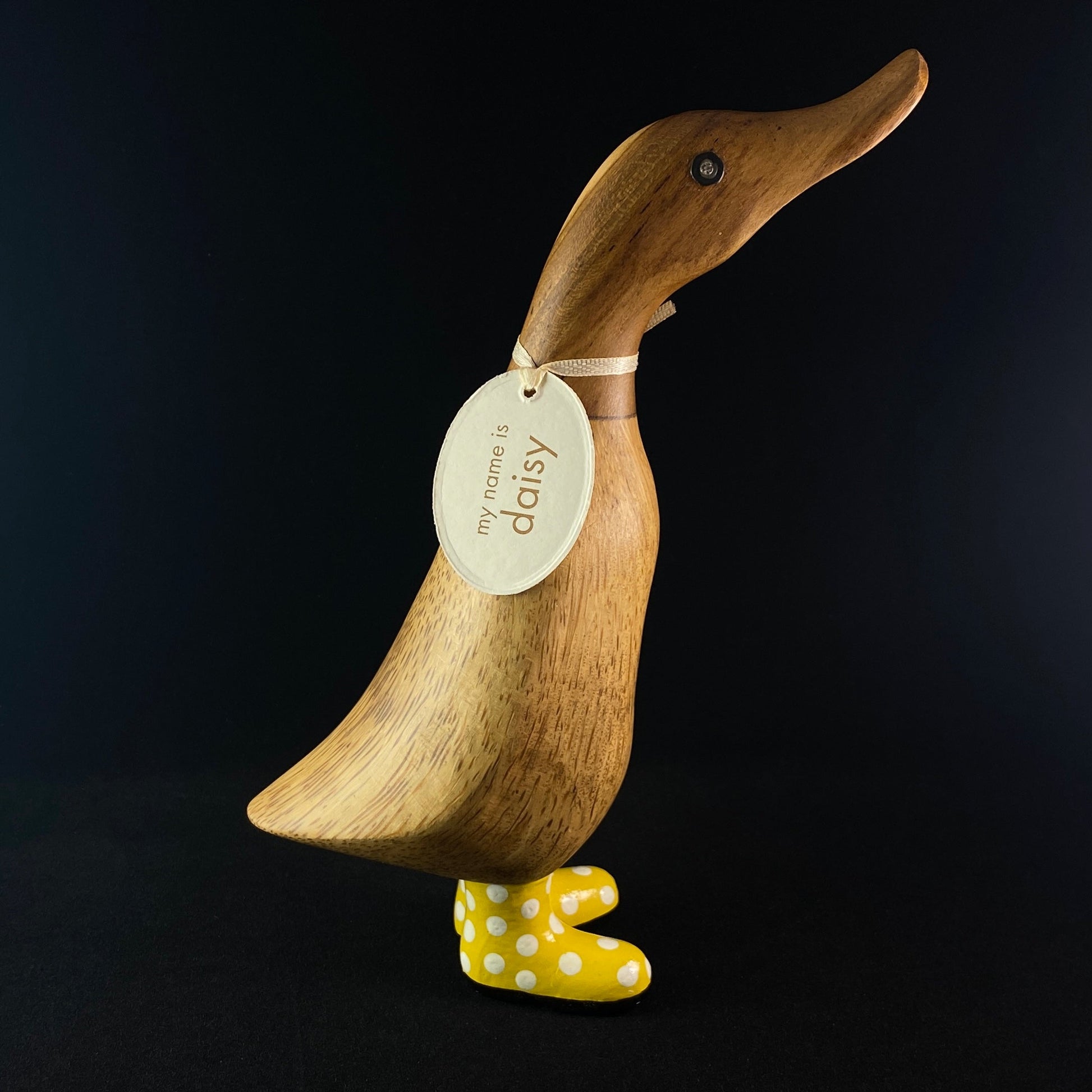 Daisy - Hand-carved and Hand-painted Bamboo Duck with Polka