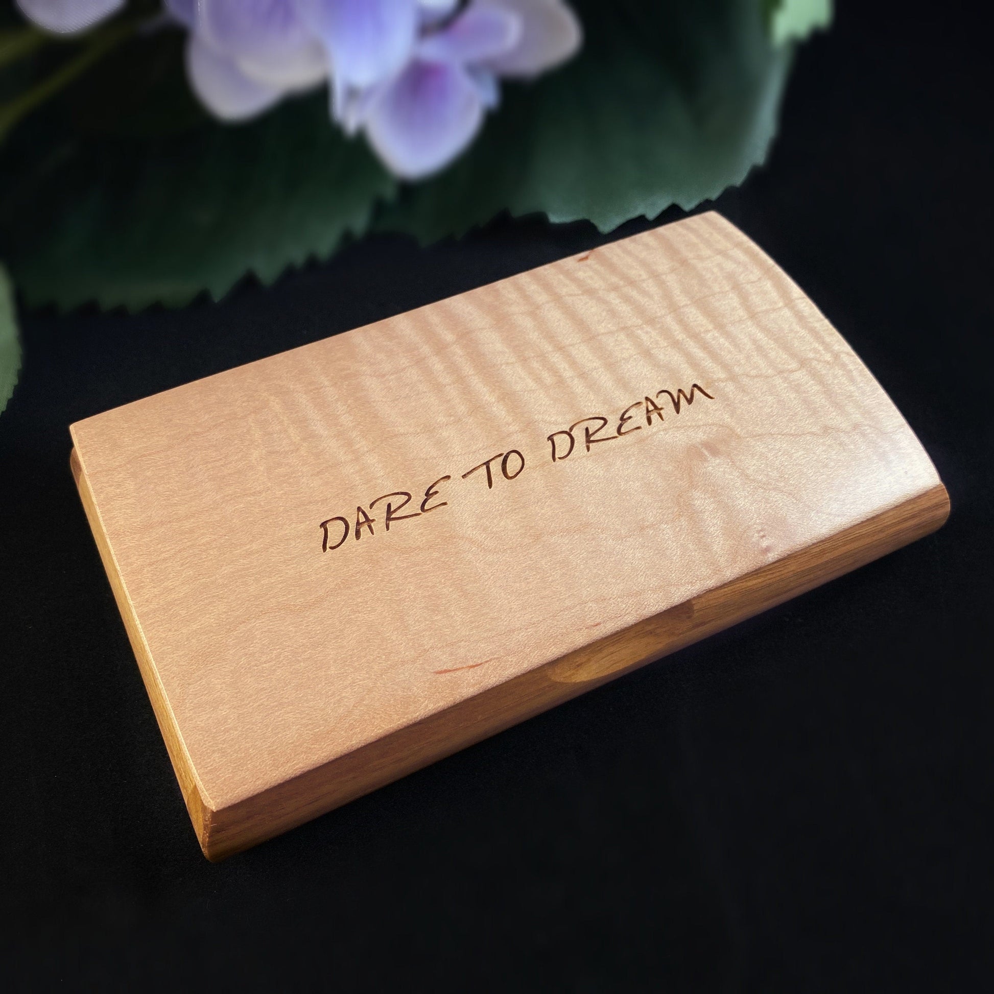 Dare to Dream Quote Box, Handmade Wooden Box with Curly Maple and Canary Wood, Made in USA