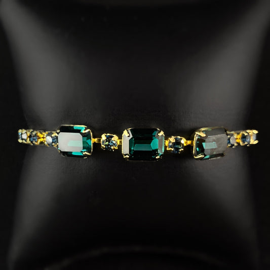 Dark Blue/Green Crystals Statement Bracelet Octavia -