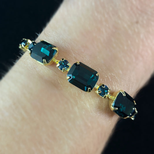 Dark Blue/Green Crystals Statement Bracelet Octavia -