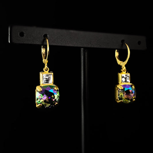Dark Opal Rainbow Square Cut Swarovski Crystal Drop Earrings- La Vie Parisienne by Catherine Popesco