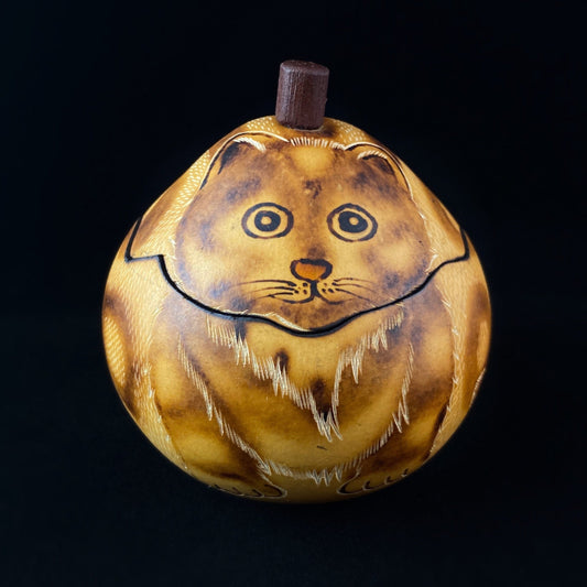 Decorative Brown Kitten Jewelry Box/Container - Hand-Carved and Hand Painted Peruvian Gourd