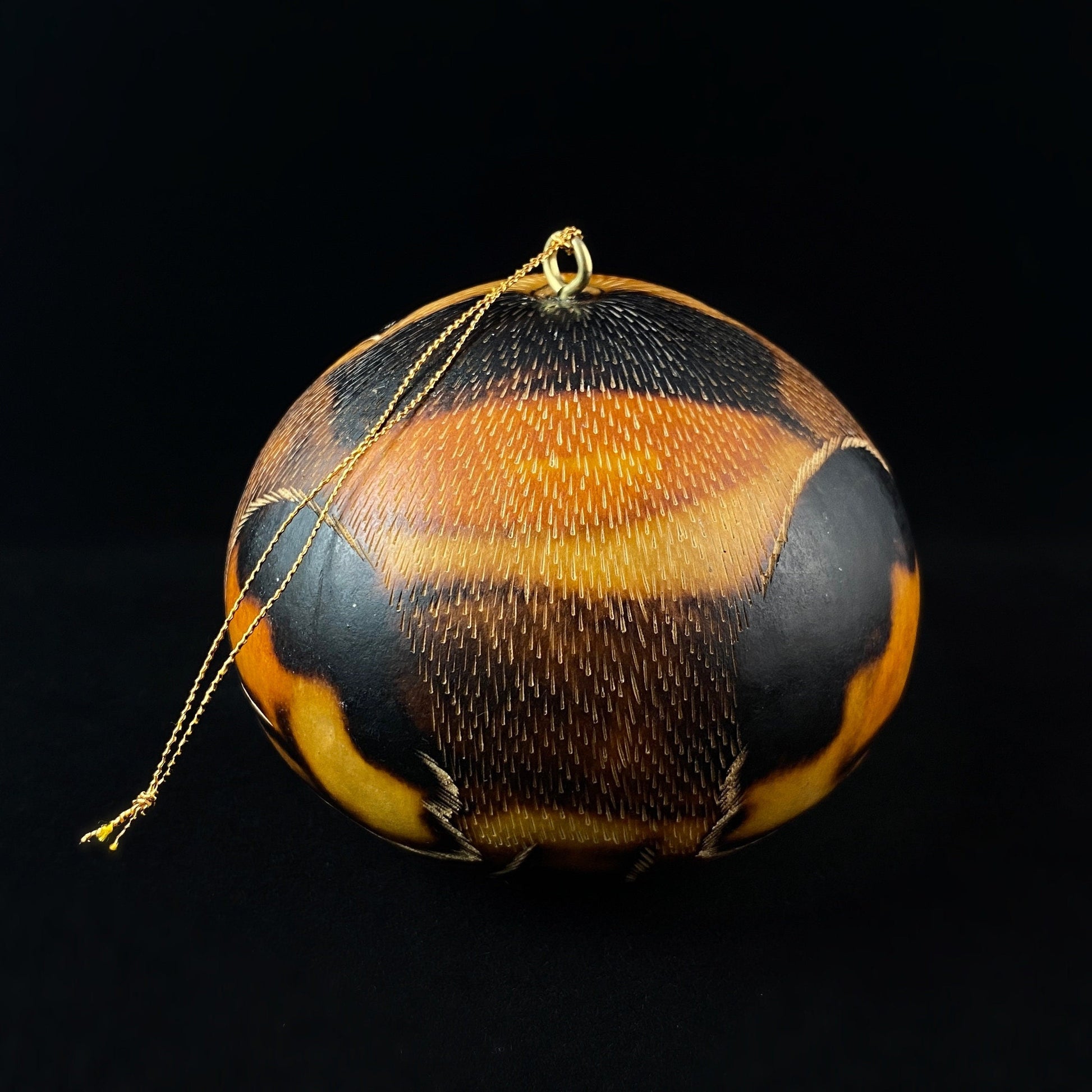 Decorative Brown Kitten Ornament/Maraca - Hand-Carved and Hand Painted Peruvian Gourd