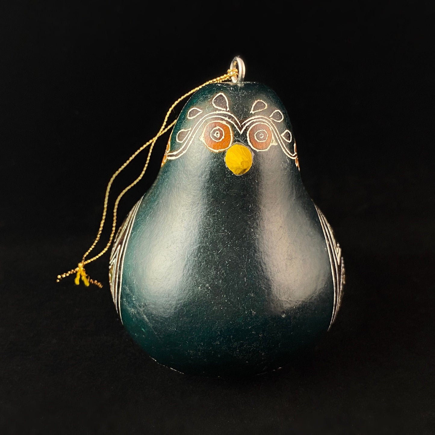 Decorative Green Bird Ornament/Maraca - Hand-Carved and Hand Painted Peruvian Gourd