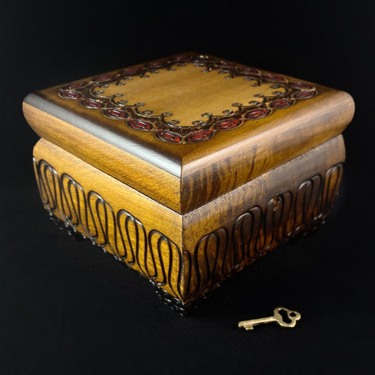 Decorative Lacework Jewelry Box, Handmade Hinged Wooden Treasure Box