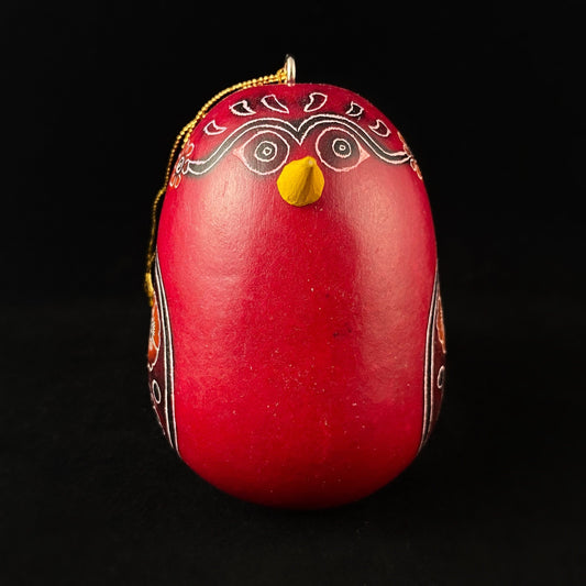 Decorative Red Bird Ornament/Maraca - Hand-Carved and Hand Painted Peruvian Gourd