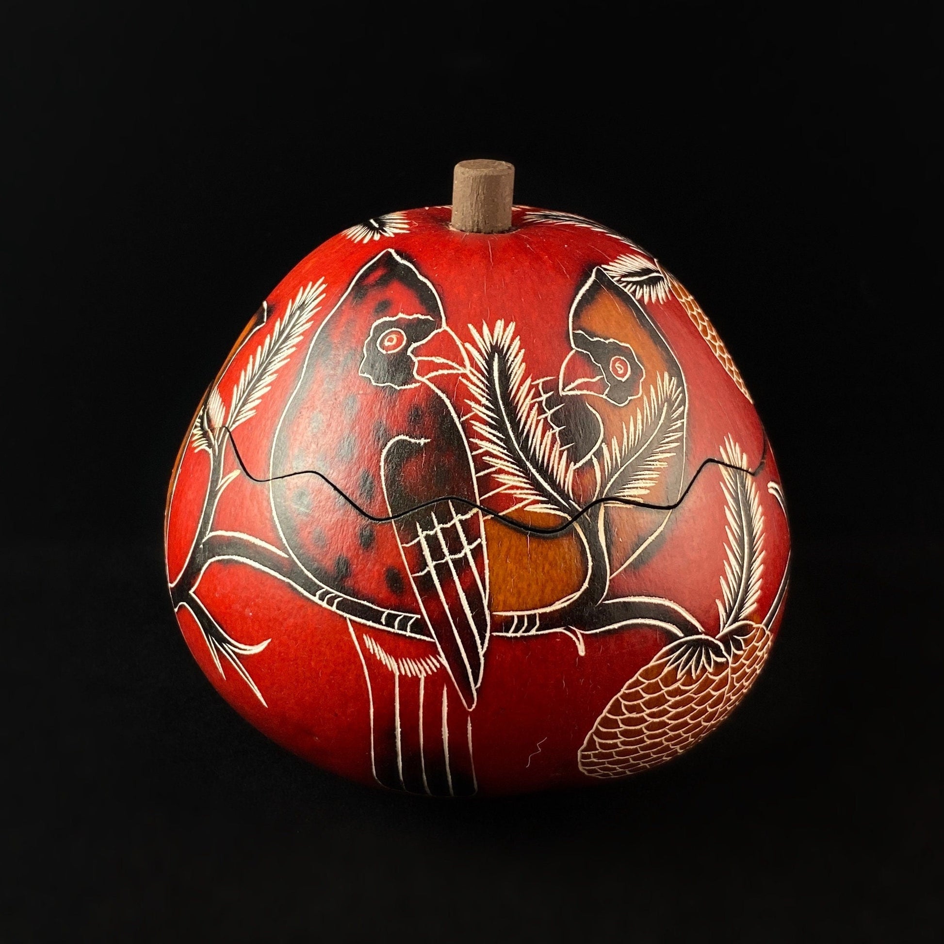 Decorative Red Cardinal Jewelry Box/Container - Hand-Carved and Hand Painted Peruvian Gourd