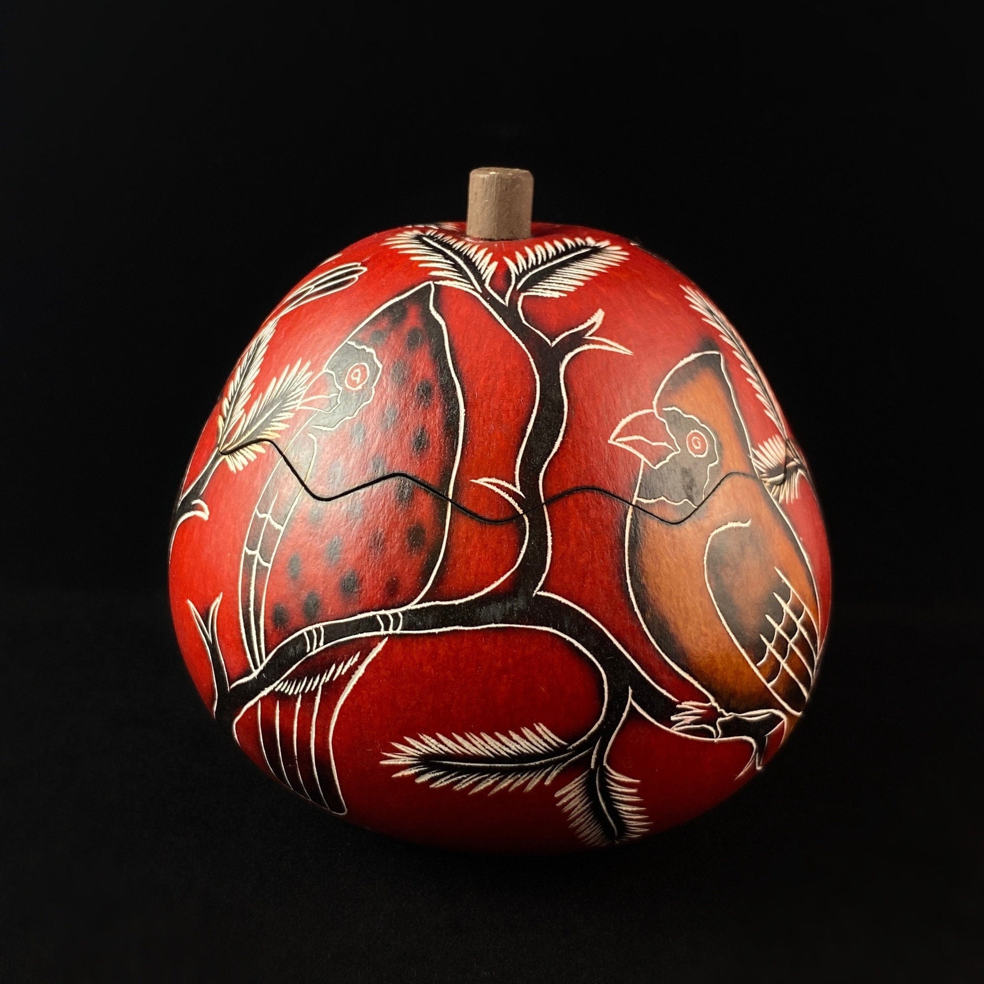 Decorative Red Cardinal Jewelry Box/Container - Hand-Carved and Hand Painted Peruvian Gourd