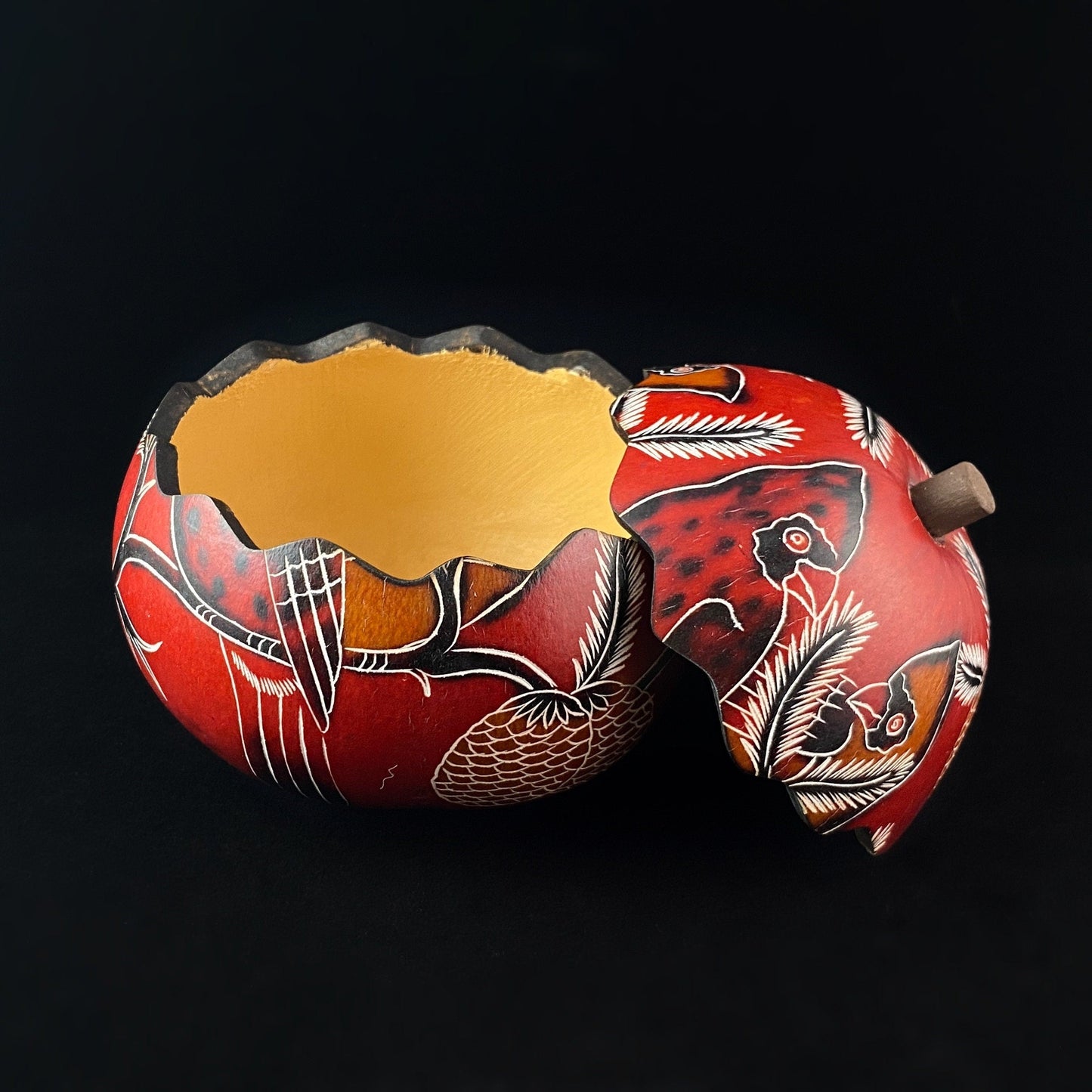 Decorative Red Cardinal Jewelry Box/Container - Hand-Carved and Hand Painted Peruvian Gourd