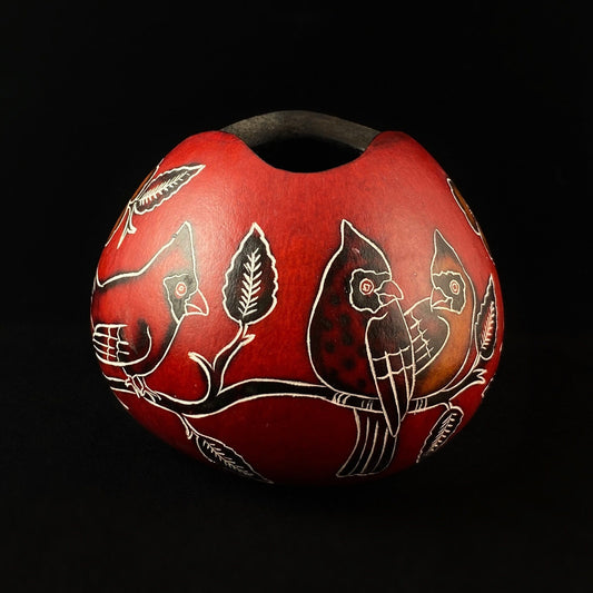 Decorative Red Cardinal Jewelry Box/Container - Hand-Carved and Hand Painted Peruvian Gourd