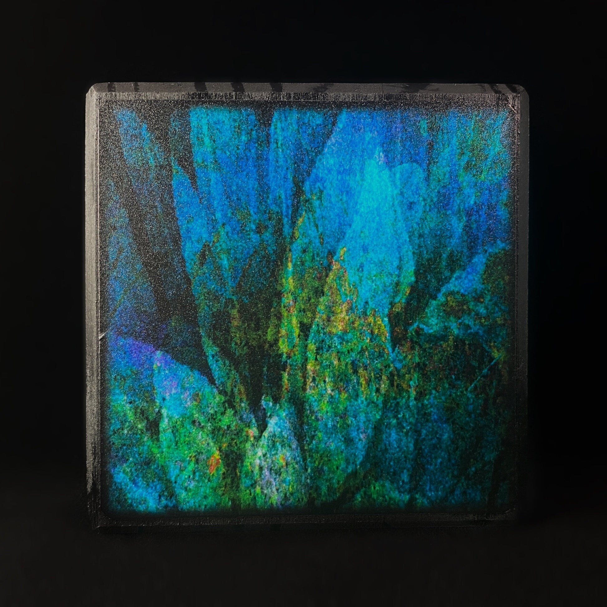 Deep Blue/Green Abstract Petals, Art Block, 3.5" - Unique Home/Office Decor