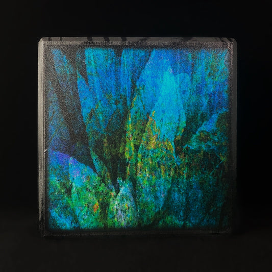Deep Blue/Green Abstract Petals, Art Block, 3.5" - Unique Home/Office Decor