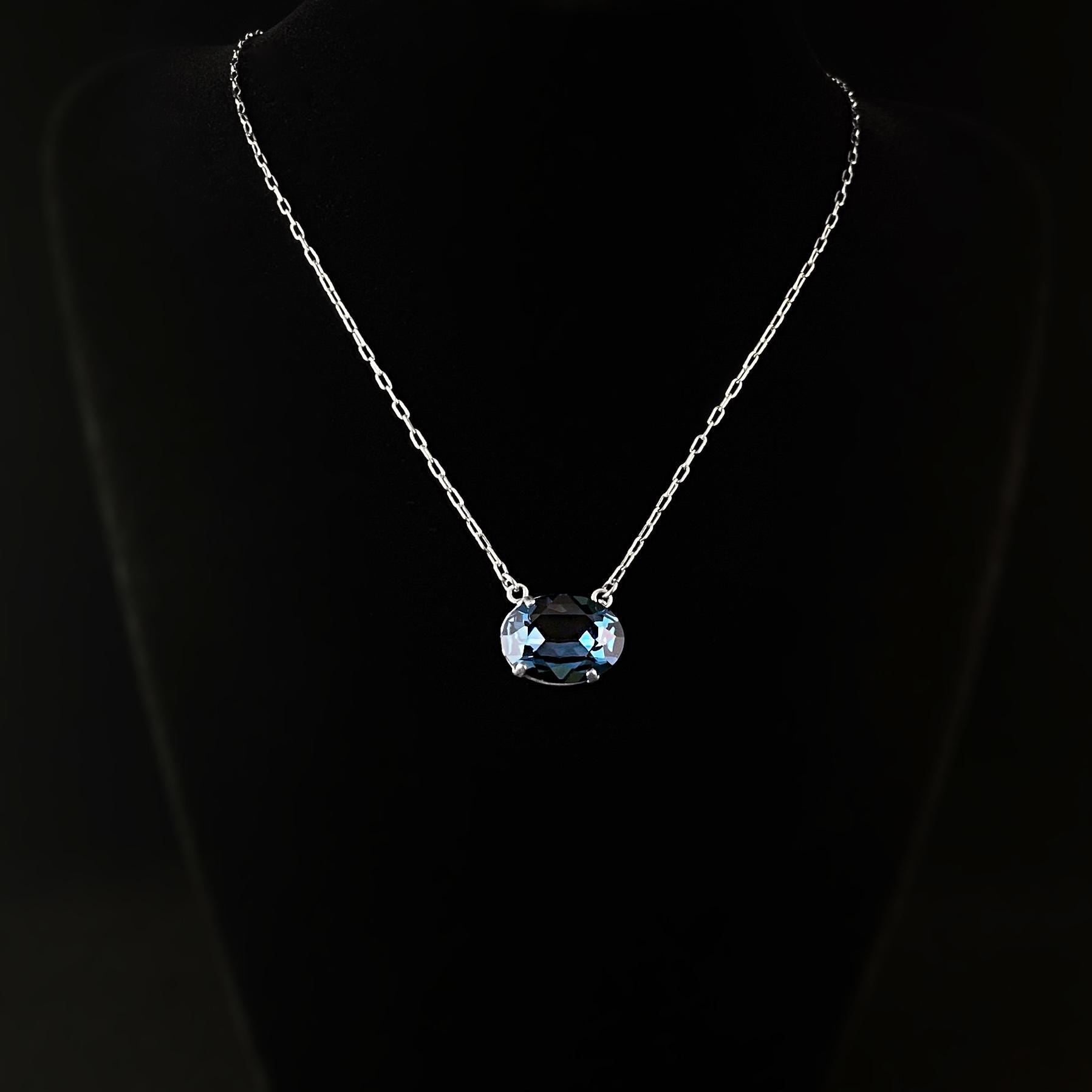 Deep Blue Oval Crystal Pendant Necklace - La Vie Parisienne by Catherine Popesco