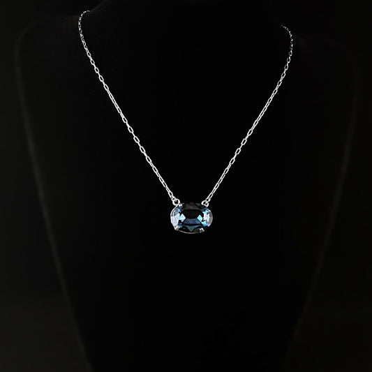 Deep Blue Oval Crystal Pendant Necklace - La Vie Parisienne by Catherine Popesco