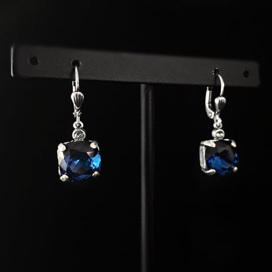 Deep Blue Square Cut Swarovski Crystal Drop Earrings - La Vie Parisienne by Catherine Popesco