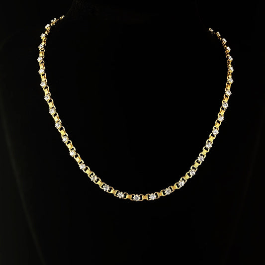 Delicate Gold Chain Necklace with Small Clear Swarovski Crystals - La Vie Parisienne by Catherine Popesco