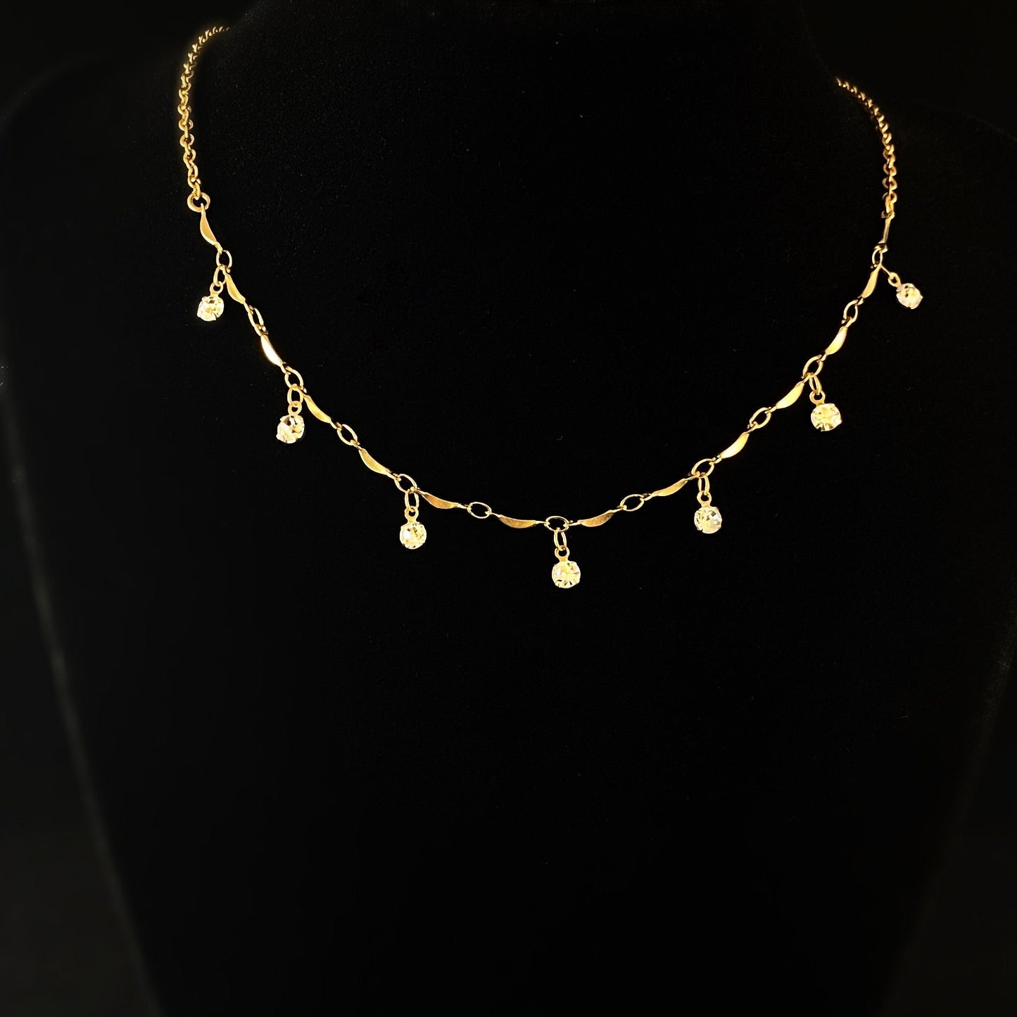 Delicate Gold Chain Necklace with Small Swarovski Crystal Detailing - La Vie Parisienne by Catherine Popesco