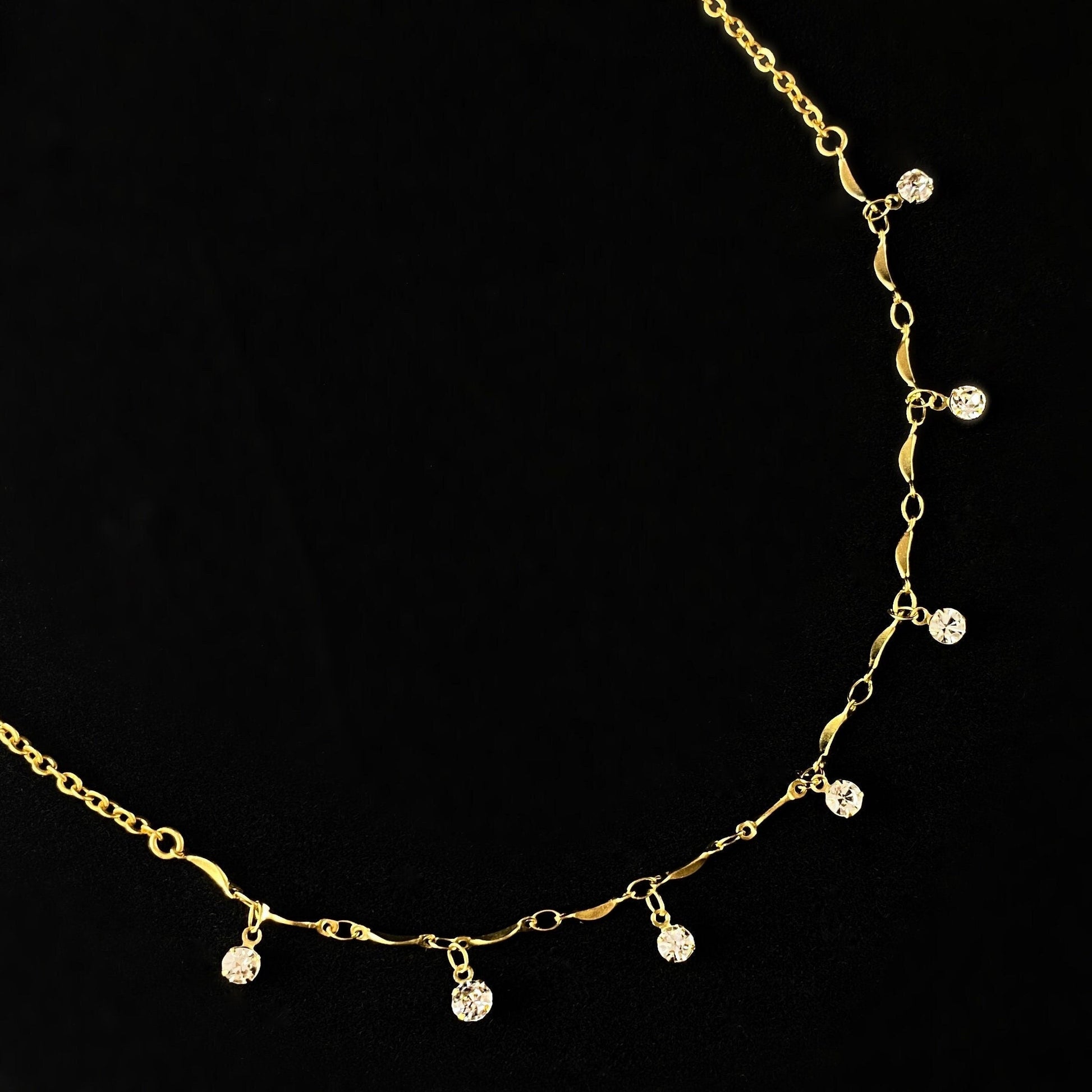 Delicate Gold Chain Necklace with Small Swarovski Crystal Detailing - La Vie Parisienne by Catherine Popesco